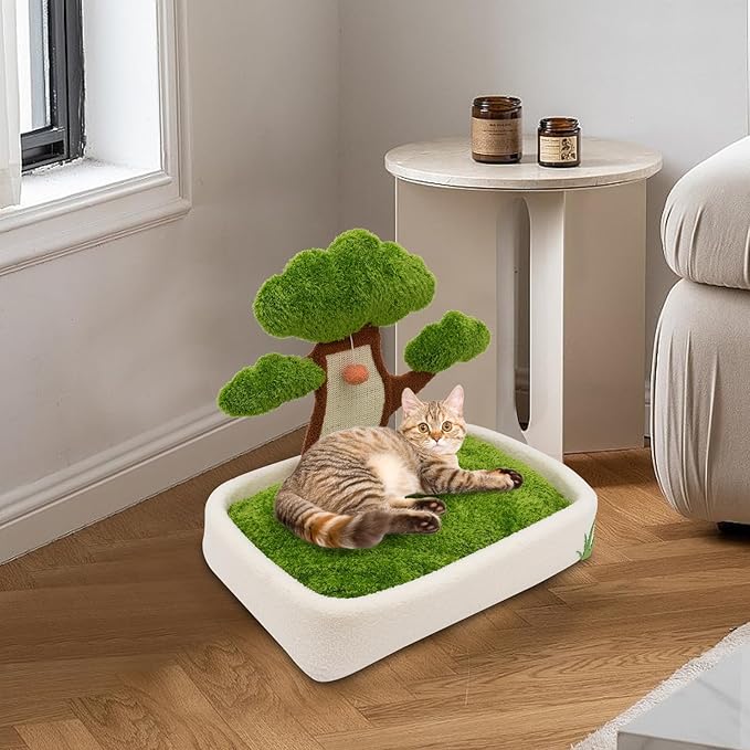 Cat House with Scratch Board, Cat Bed 23.6'' Bonsai Tree with Hanging Ball, Cat Furniture for Indoor Large Adult Cat Activity Tree