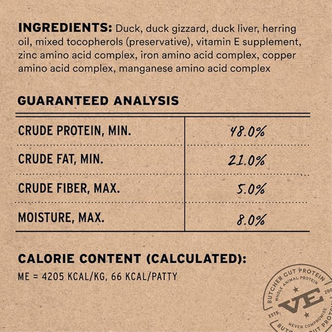 Vital Essentials Freeze Dried Cat Food, Raw Duck Mini Patties | Complete Meal or Topper | Easy to Portion and Rehydrate | High Protein, Grain Free Dry Cat Food | 8 oz Bag