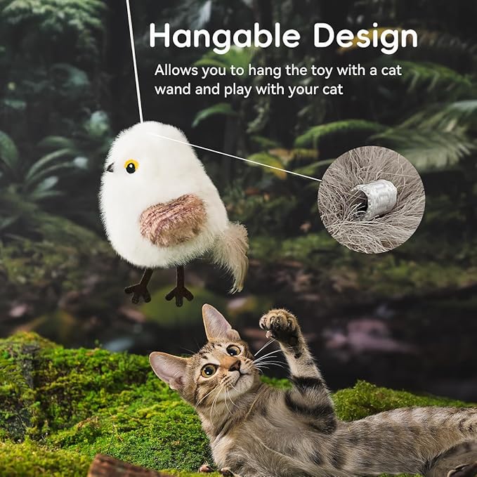 Petgravity Flapping Bird Cat Toy (No Flying), Lifelike Cuckoo Chirp Tweet Kitten Toy, Rechargeable Touch Activated Cat Toy Interactive Catnip Toy Exercise Toys for All Breeds 5.1" (Gray)