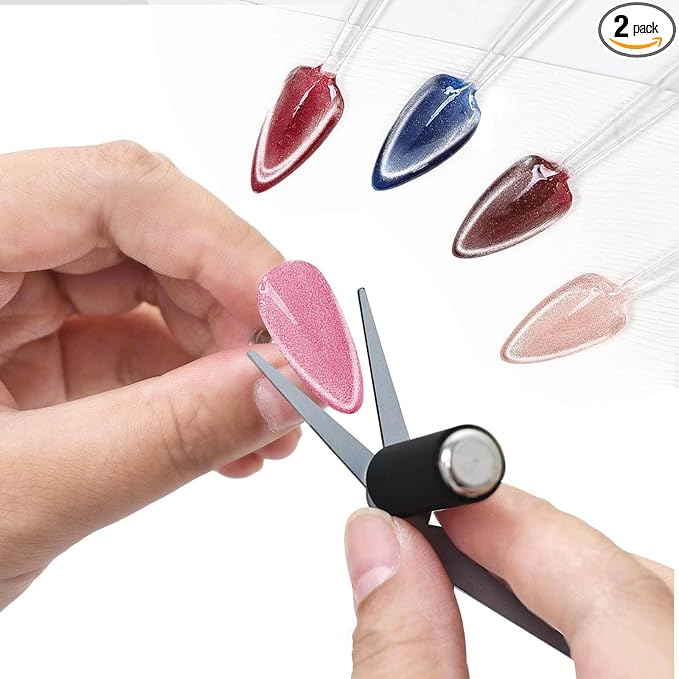 Cat Eye Gel Polish Double-Head Magnet Wand + Y Shaped Iron for French Cat Eye Effect Black Strong Cylinder Magnet Cat Eye Magnetic Bar for Home Salon Nail Art Tools
