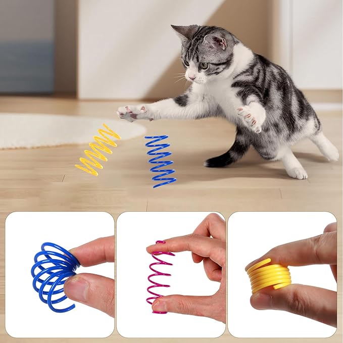 100 Pack Cat Spring Toys, Cat Spiral Spring for Indoor Cats, Colorful Plastic Coils Kitten Toys Interactive for Hunting, Biting, Swatting