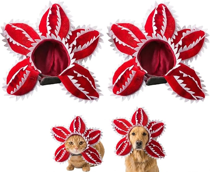 Asix Toy Demogorgon Carnivorous Flower Hat for Dog Cat, Adjustable Pet Costume for Photos and Cosplay Parties, Soft Pet Accessory with Comfortable Fit (2pcs-S)