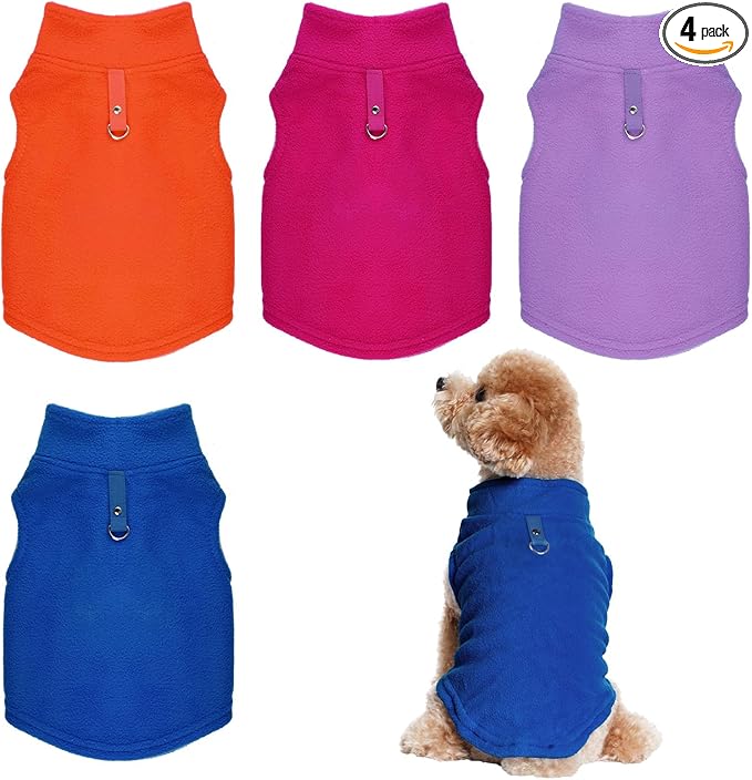 Rbenxia 4 Piece of Rose Red Dog Sweater with Leash Ring Soft Fleece Vest Dog Pullover Warm Jacket Pet Dogs Clothes Winter Dogs Outfits for Small Puppy Cat Pets (Rose Red+Orange+Blue+Purple, Medium)