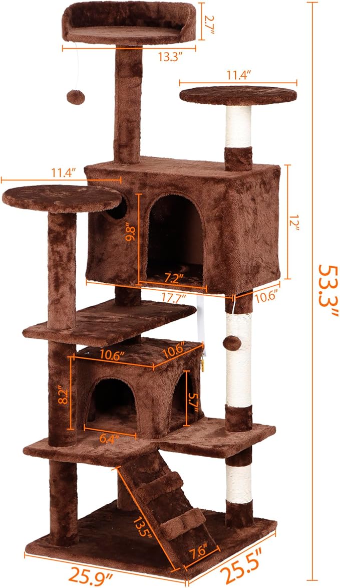 54-Inch Cat Tree Multi-Level Condo Tower Bed Furniture Kitten Play House with Scratching Posts