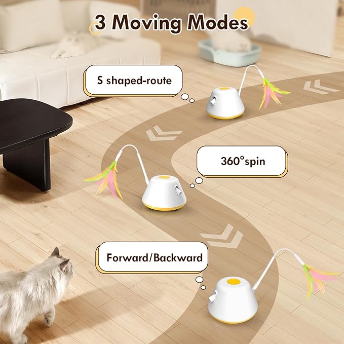3-in-1 Cat Laser Toy, Cat Toys for Indoor Exercise Electric Automatic Moving Cat Laser Toy,Indoor Exercise Kicker, Random Trajectory 3 Moving Modes with 3pcs Hanging Feather USB Rechargeable