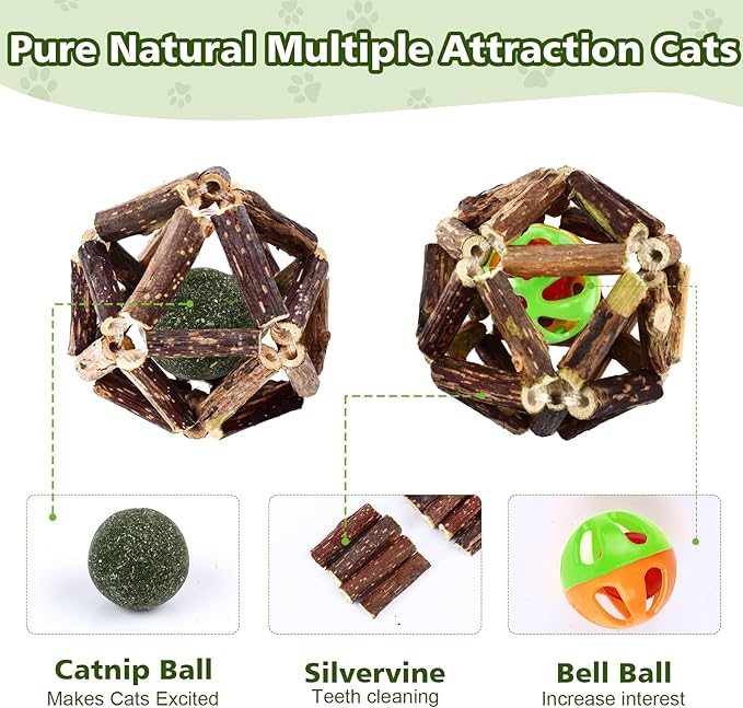 WOUSEDO 27 Pack Catnip Chew Toys for Cats,Cotton Sisal Rope Toys,Cat Natural Silvervine Sticks,for Cat Teeth Cleaning and Dental Care,Interactive Toy for Bored Indoor Cats