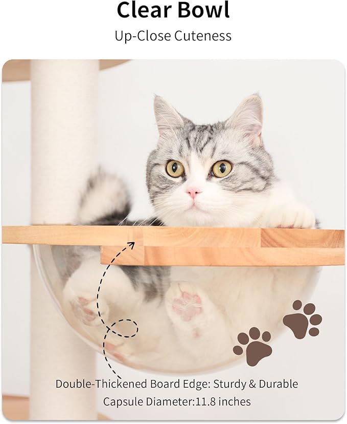 Modern Cat Tree for Large Cat, Wood Cat Tower Heavy Duty with Scratch Post for Indoor Big Cats (133cm (Natural Wood))