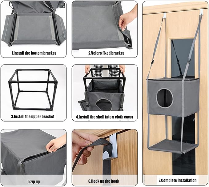 Door Cat Hammock Indoor - Foldable 16x13 Inch Mesh Bed, Breathable Perch, Removable Seasonal Adjustable | Stable Construction Climber for, Doors, Apartment, Home, Small Pets, Pet Furniture