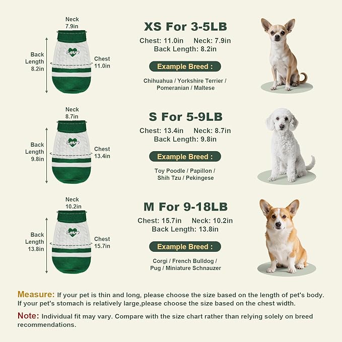 Dog Sweater Knitted for Small to Large Dogs Boy Girl, Classic Turtleneck Dog Christmas Sweaters, Warm & Soft Pet Clothes for Winter (Love Green, M)