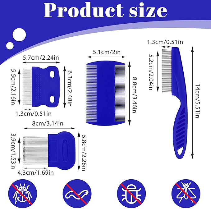 6-Pack Flea Comb for Dogs and Cats, Stainless Steel Dog Cat Grooming Combs with Rounded Tooth for Remove Fleas Lice Eggs Double-Sided Tear Stain Remover Pet Dematting Kit for All Types of Pets