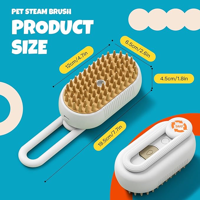 Cat Steam Brush for Shedding Cat Steam Brush Spritz Defur Comb for Cats With Shedding Steamy Pet Hair Brushes Indoor Steamer Dog Steaming Cepillo Para Gatos Con Vapor Misting Pets (White, 2pcs)1
