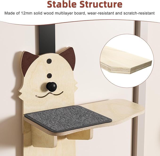 4-Levels Door Hanging Cat Climber Door Cat Tree, Door Hanging Cats Shelf Cats Ladder with Scratching Post Tease Cat Ball Easy to Install Space-Saving 16.54" x 9.06" x 66.93"
