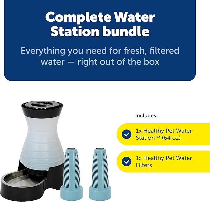 PetSafe Healthy Pet Food & Water Stations - Cat & Dog Food Storage Container - Filter Included with Waterer - Keeps Food & Water Fresh - Suitable for Small, Medium, & Large Dogs - Stainless Steel Bowl