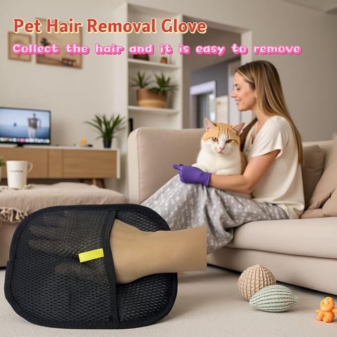 Pet Hair Removal Glove for Cats & Dogs – Efficient Grooming Gloves for Hair Removal, Reusable Tool for Cat & Dog Grooming, Also Works on Couches, Furniture, Carpets, Curtains (2 Pcs)