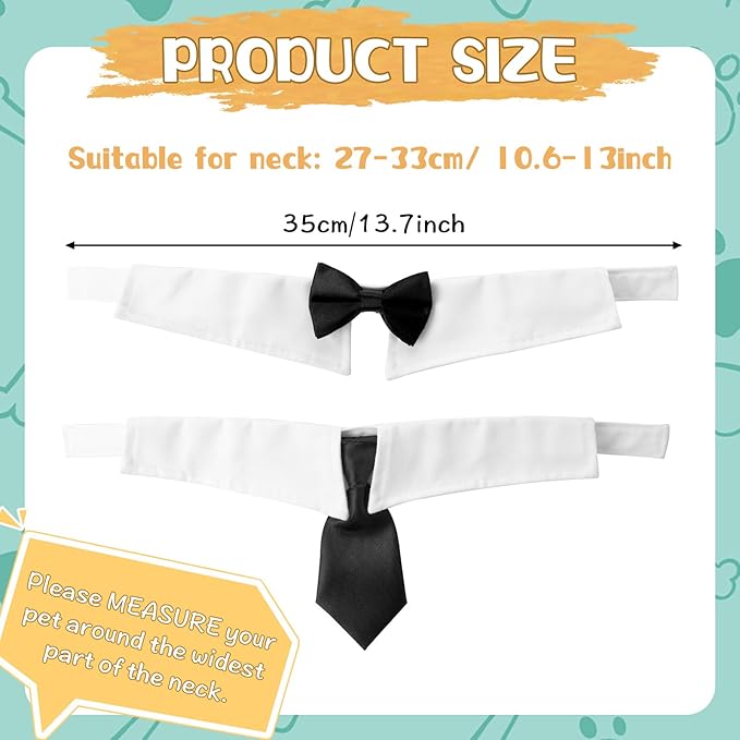 2 Pcs Cat Bow Tie Dog Cat Tuxedo Collar Pet Costume Neck Girth 9.3"- 12" Cats Wedding Bowtie Wedding Dog Bowtie Tie for Cats Small Dogs Puppy Birthday Easter Valentines Weddings Grooming Accessories