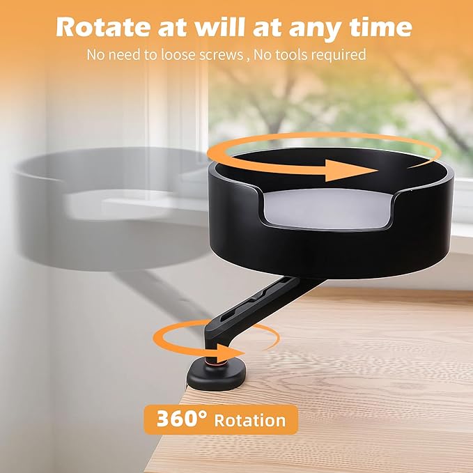 Cat Desk Bed,Solid Wood Cat Bed,360°Rotating Perch，Mat Machine Washable,14.7" Round Pet Bed Space-Saving Design for Office/Home