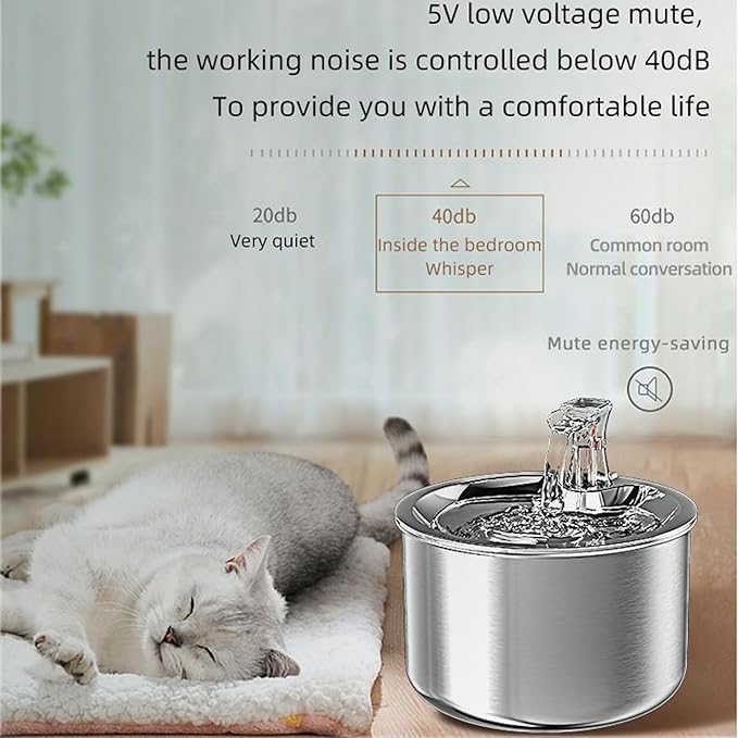 TsoLay Cat Water Fountain Stainless Steel, 2L/67oz Automatic Dog Dispenser Water Bowl with Water Level Window, Intelligent Circulating Water and Faucet Design, Suit for All Kinds of Cat