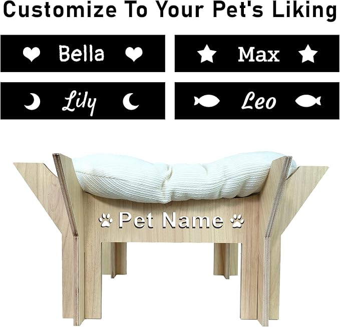 Personalized Wooden Cat Bed, Custom Name Standing Beds with Cushion, Wood Cat Bed Cave, Pet Furniture Large Perch for Playing Sleeping Scratching, Your Cats Gifts