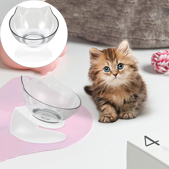 Toyvian Tilted Elevated Plastic Pet Feeding Bowl with Neck Protection for Cats, Single Bowl Suitable for Daily Feeding and Watering