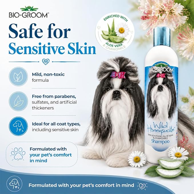 Bio-Groom Wild Honeysuckle Dog Shampoo - Natural Scent Pet Shampoo, Aloe Vera, Chamomile, Cat & Dog Bathing Supplies, Puppy Wash, Cruelty-Free, Made in USA, Quick Rinse Cat Shampoo - 12 fl oz 1-Pack
