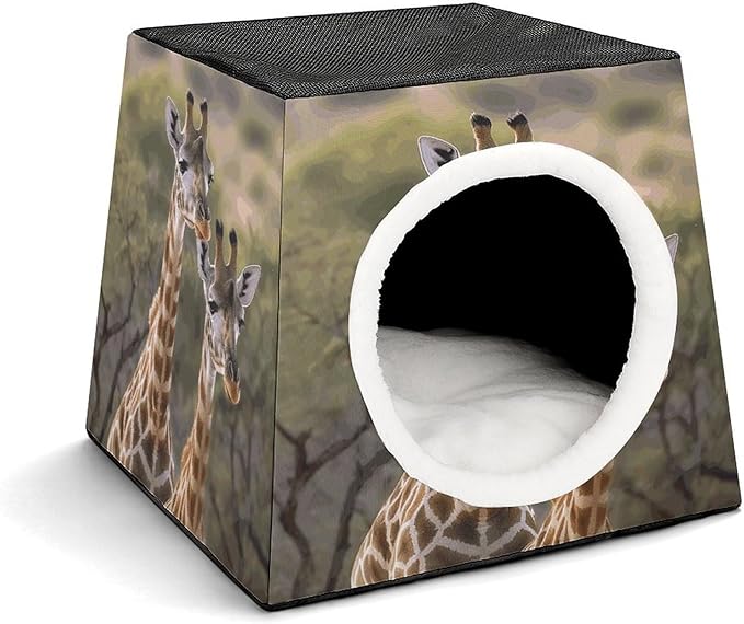 Cat Cave Cat Beds for Indoor Cats Two Giraffes Foldable Cat Hideaway with Washable Cushion and Non-Slip Base