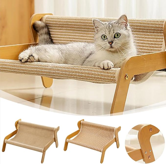 The Claw Lounge, 2 in 1 Cat Hammock Lounge, Wear-Resistant Scratching Pad Lounge Chair, Pet Furniture Sofa Shaped, Cute Large Scratch Mat Scratching for Playing (Khaki1)