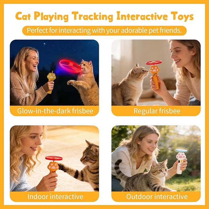 Cat Fetch Toy, Rechargeable Flying Disc Launcher Toy with 6 Flying Discs, Cat Toy Launcher, Flying Bird Cat Toy, Cat Interactive Toys for Outdoor and Indoor (Yellow)