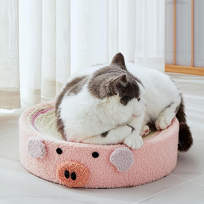 Cat Scratcher Bed Round Sisal Cat Scratcher Cardboard Cat Scratcher Lounge Bed Cat Scratcher Bowl Nest with Cartoon Pattern for Couch Carpets Sofas Protector (Strawberry)