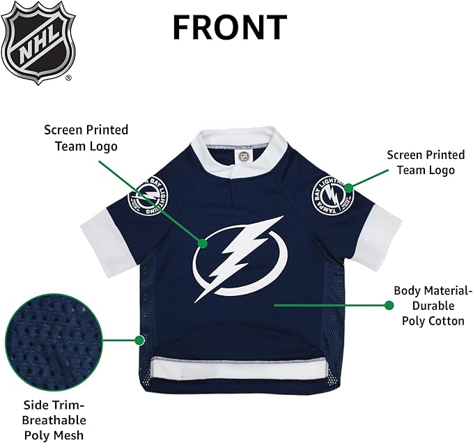 NHL Tampa Bay Lightning Jersey for Dogs & Cats, X-Small. - Let Your Pet Be A Real NHL Fan!
