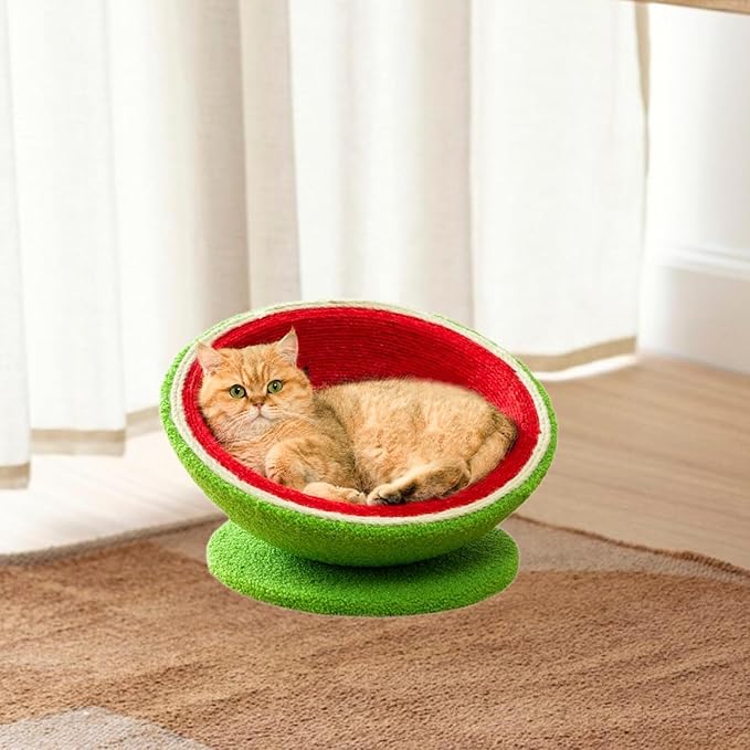 Cat Scratcher Bed Watermelon Cat Nest Furniture Protector Kitten Sleeping Nest Lounge Bed Cats Grinding Claws Indoor Outdoor, XL with Base