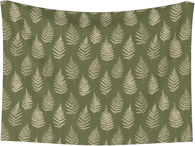 Cat Dog Blanket Cream Fern Sketches On Olive Green Ultra Soft Warming Mat for Indoor Pet Beds Furniture 27.6 X 19.7inch
