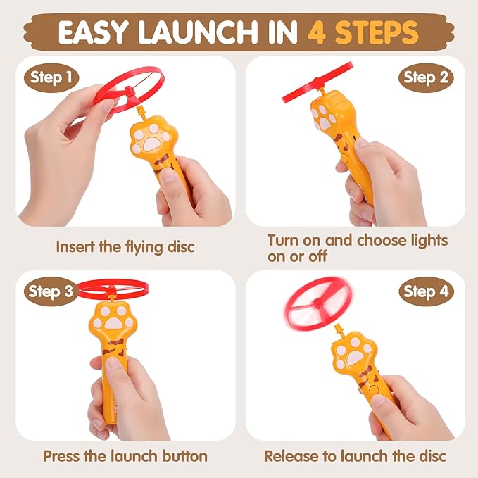 Cat Fetch Toy, Rechargeable Flying Disc Launcher with 6 Flying Discs, Cat Interactive Hunting Toys for Outdoor & Indoor (Yellow)