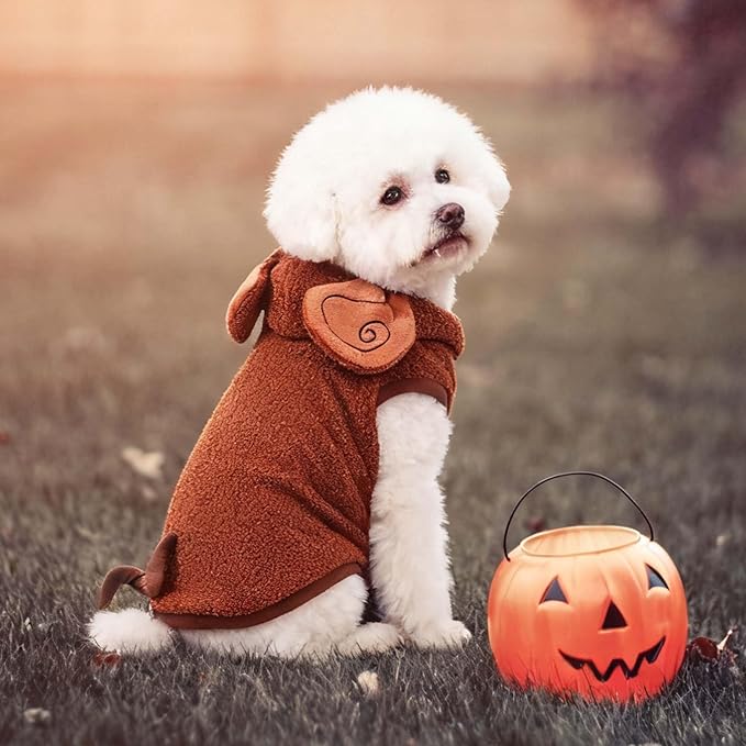 FLAdorepet Halloween Dog Monkey Costume for Small Dogs,Winter Warm Pet Coat Funny Cat Clothes Hoodie for Bulldog Chihuahua Yorkie (X-Large)