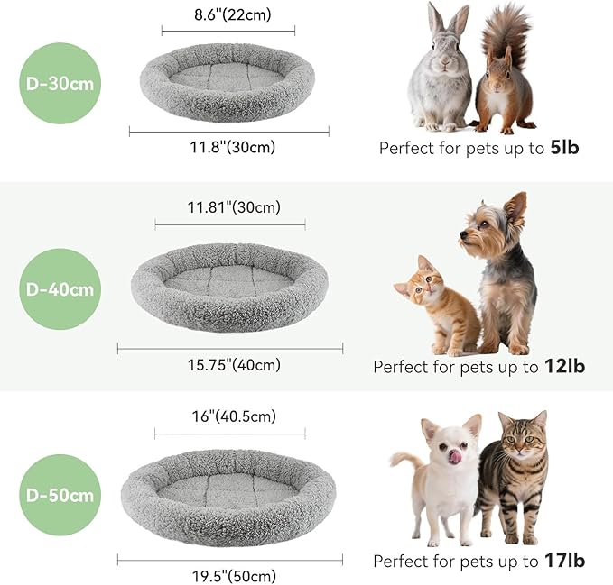 Round Cat Bed Washable Cat Donut Bed with Non-Slip Bottom Comfortable Soft Pet Bed for Cats and Small Dog/Gray （Diameter: 19.5"）