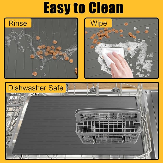 1.5MM Super Thick Dog Food Mat, 48"x32" Silicone Dog and Cat Mats for Food and Water Bowls, Waterproof Pet Feeding Mat for Contain Spills Protects Floors, Multiple Colors & Sizes for Pets, Dark Gray