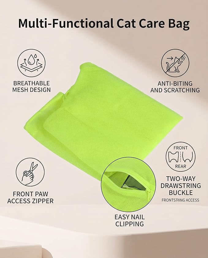 Cat Bathing Washing Bag, Adjustable Multi Functional Cat Restraint Mesh Bag Pet Shower Accessories for Nail Trim Examining Ear Clean Injecting (Yellow)