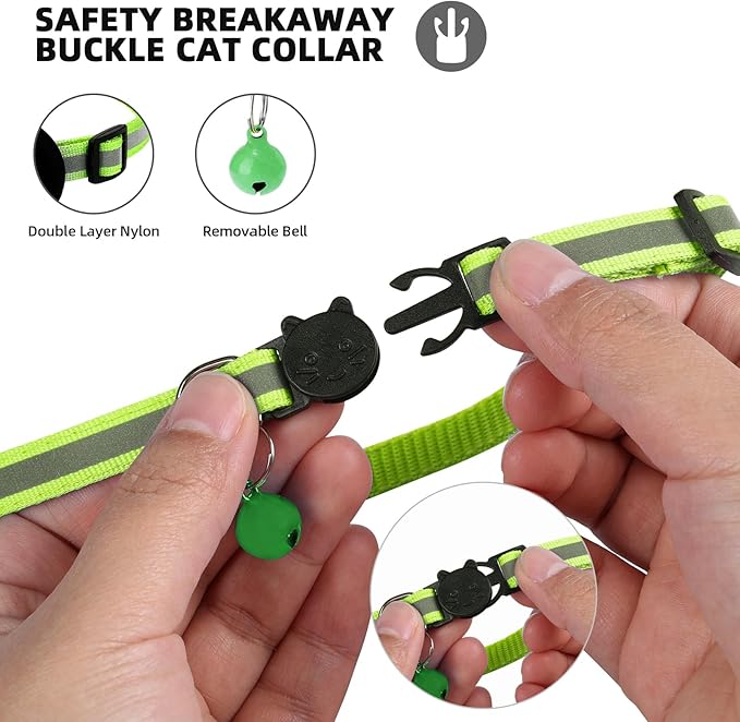 Airtag Cat Collar With Bell and Safety Buckle - 3/8" Width, Reflective, Waterproof Holder Compatible With Apple Airtag for Cat, Dog, Kitten, Puppy (Light Green)