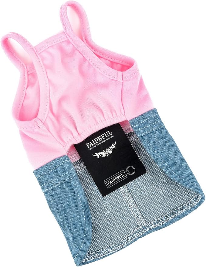 PAIDEFUL Small Girls Dog Denim Dress Spring Summer Sundress Cartoon Patch Soft Comfortable Puppy Clothes Cute Sleeveless Pullover Cats Costume Birthday Party, Pink, XL