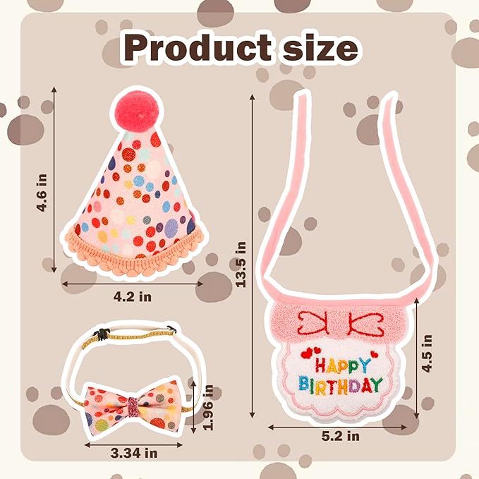 Cat Birthday Party Supplies - Cat Birthday Bandana Scarf & Party Hat (Pink, 4.33" x 5.51")
