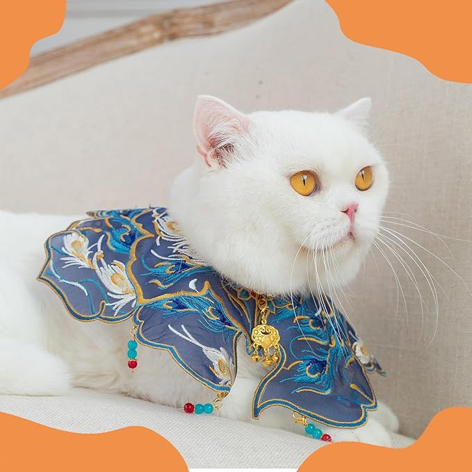 Blue Pet Bandana for Cats & Small Dogs – Irregular Embroidery Scarf, Metal Buckle, Unisex Dog Bandana & Cat Outfit for Wedding, Birthday, Holidays