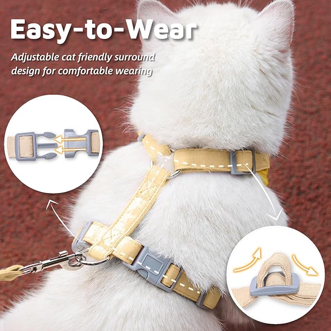 Escape-Proof Cat Harness and Leash Set - Adjustable and Comfortable - Ideal for Walking Cat Outdoors - Fits Small Dogs, Kittens, Medium, and Large Cats (Yellow, XS)