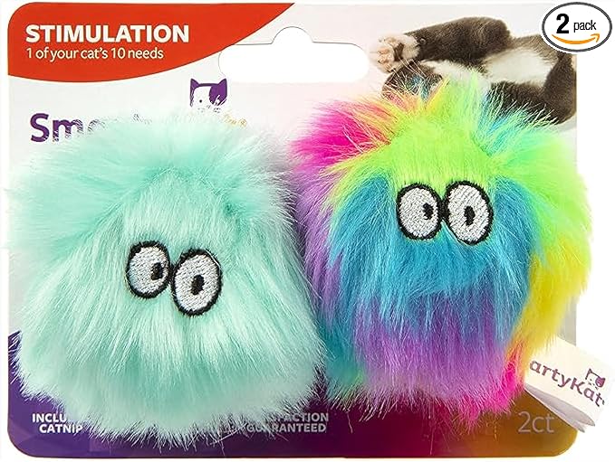 SmartyKat (2 Count) Fuzzy Friends Plush Catnip Ball Cat Toys - Rainbow/Turquoise, 2 Count