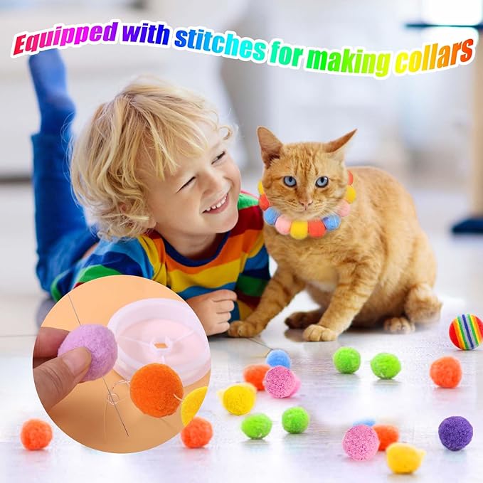 AIERSA Interactive Cat Toys - 100pcs Pom Pom Balls with Launcher Set for Indoor Cats, Kitten Enrichment