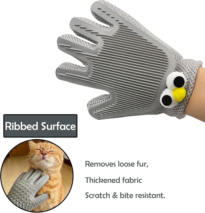 2PCS Double-Sided Pet Hair Remover Gloves - Reusable Gentle Shedding Brushes for Dogs, Cats & Horses with Long and Short Hair, Carpet Rake for Carpet, Couch, Furniture, Car Interior