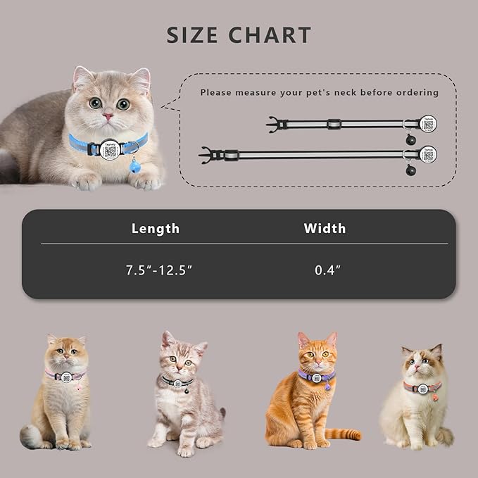 2-Pack Reflective Cat Collar with Bell - Breakaway Safety Collar Elastic Design, QR Code Name Tag & Night Safety Feature for Indoor/Outdoor,Kitten Cat ID Tag Personalized(Black)