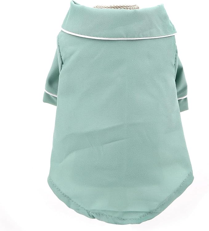 SMALLLEE_LUCKY_STORE Dog Pajamas for Small Medium Dogs Cats Soft Pet Sleepwear Shirts Comfortable Lapel Pjs Loungewear Clothes Bulldog Chihuahua Yorkie Two-Legged Outfit, Green, L