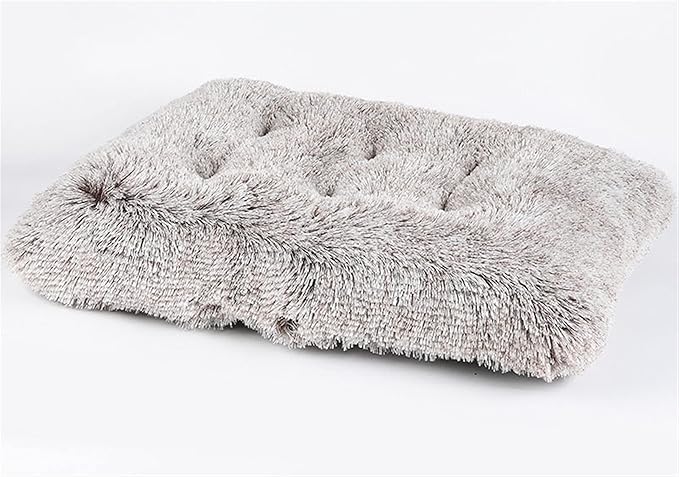 Long Plush Calming Pet Bed Cuddler Pet Bed for Dogs and Cats Fluffy Faux Fur Dog Bed with Anti Slip Bottom Machine Washable Pet Sleep Bed Crate Mat Gradient Khaki M