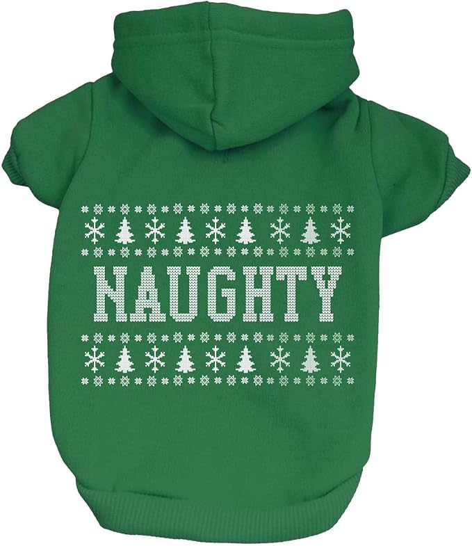 Naughty Ugly Sweater Dog Hoodie | Fleece Lined |Leash Hole| Christmas | Holiday Season | Winter Wonderland | Gift|Green, 2X-Large 974