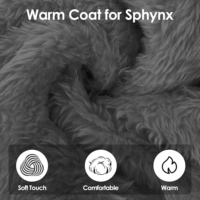 Sphynx Hairless Cat Sweater, Full Body Warm Fleece Sweaters with Sleeves for Cats, Soft Turtleneck Cat Clothes, Cozy Pullover Pajamas for Hairless Cats Devon, Donskoy & Small Dogs, Grey S