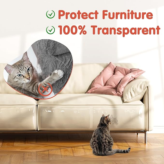 Secopad 12 PCS Large Cat Scratch Furniture Protector, Transparent Couch Protector from Cat Claws, Single-Sided Self Adhesive Anti Pet Deterrent Sofa Cover, 14IN